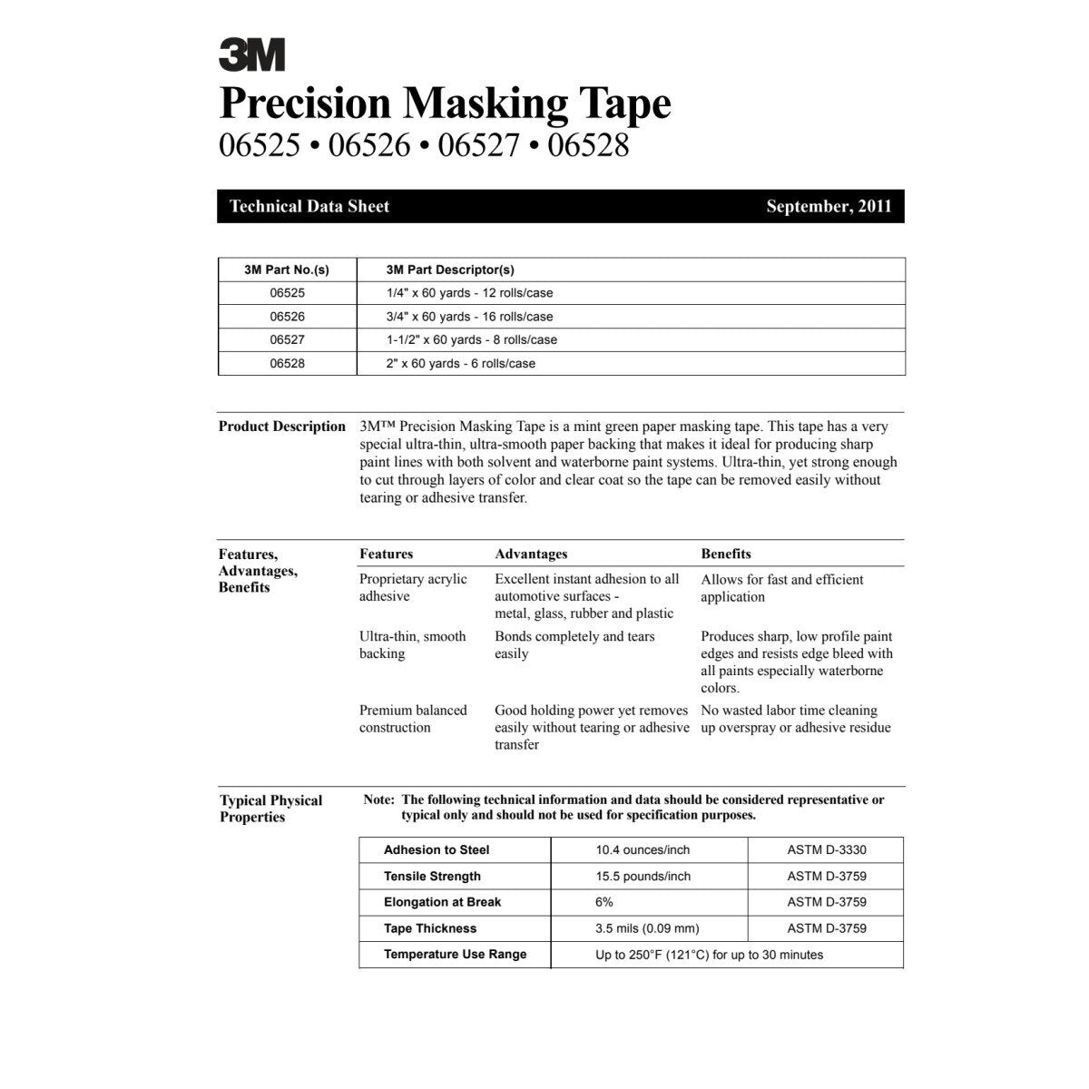 3M Precision Masking Tape, 1/4 in x 60 yd, Green (06525) (7000045536) - (12Pack) - 5