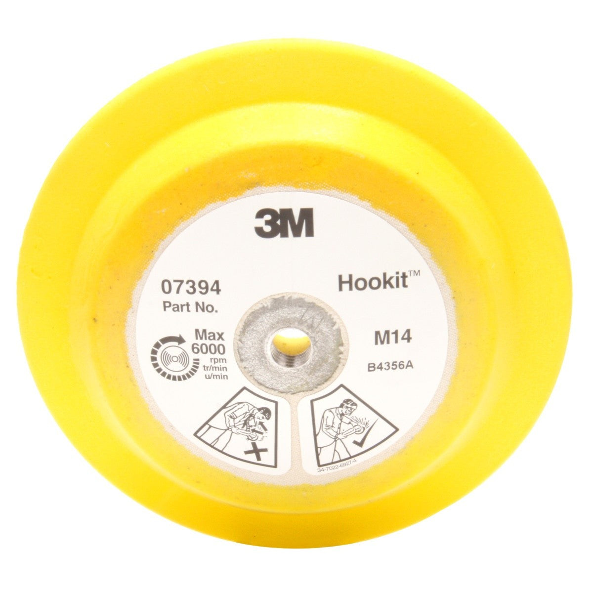 3M 07394 Hookit Disc Pad, Hook and Loop, Yellow, 178 mm x 25 mm, M14-2.0 Internal (7000045702)