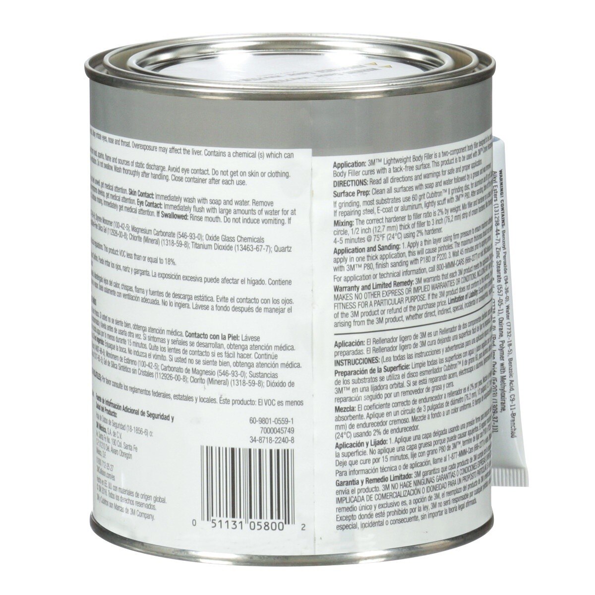3M 05800 Lightweight Body Filler Blue 0.8 qt 25.6 fl oz Can Repairs Dents with Cream Hardener (7000045749) - (6Pack) - 4