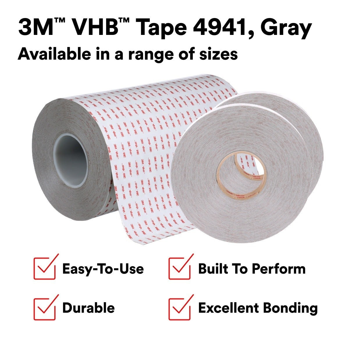 3M 4941 VHB Tape, Gray, 1 in x 36 yd, 45 mil (7000048598) (9 Pack) - 8