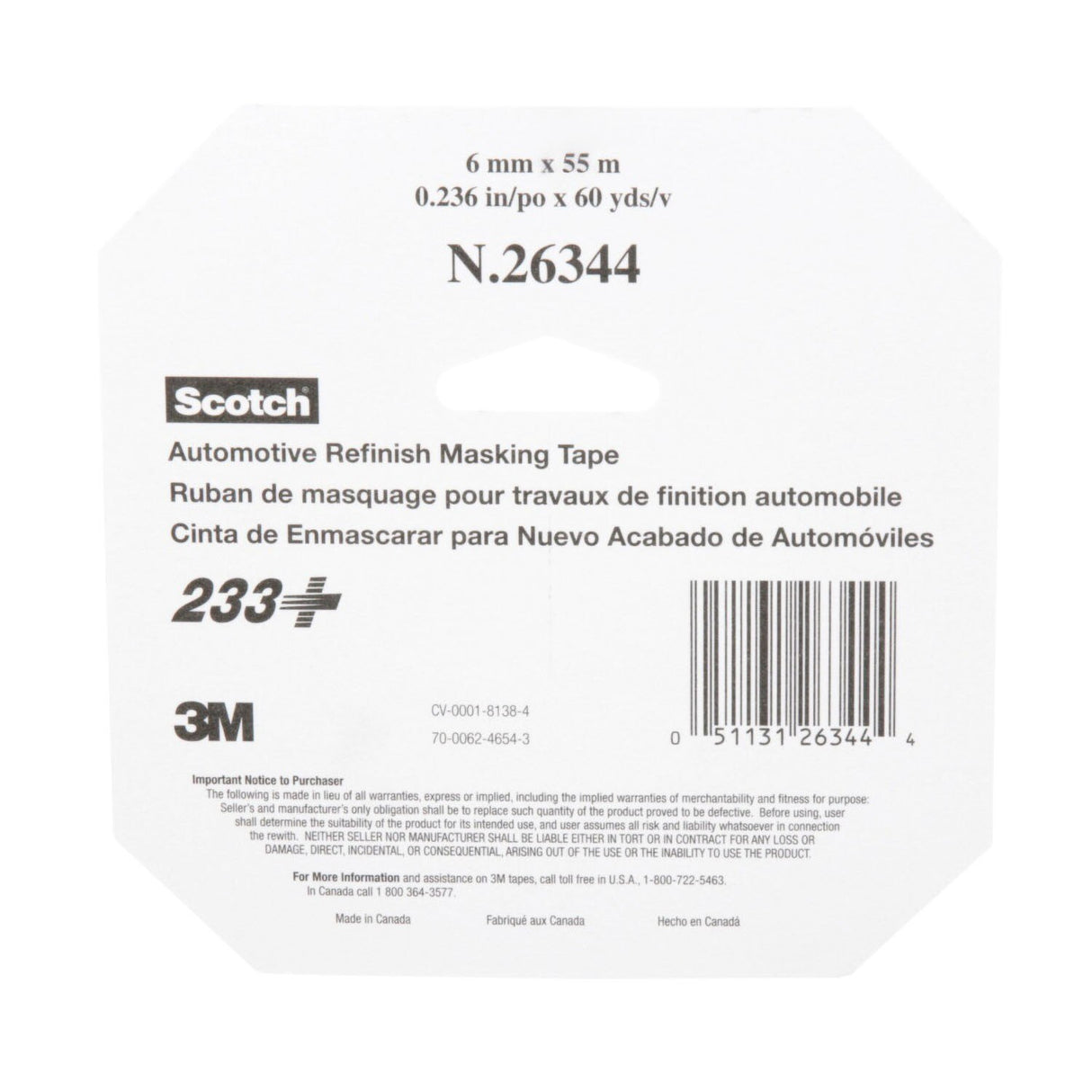 3M 233+ Scotch Performance Green Masking Tape, 6 mm x 55 m, Automotive Refinish (26344) (7000048806) - (12Pack) - 8