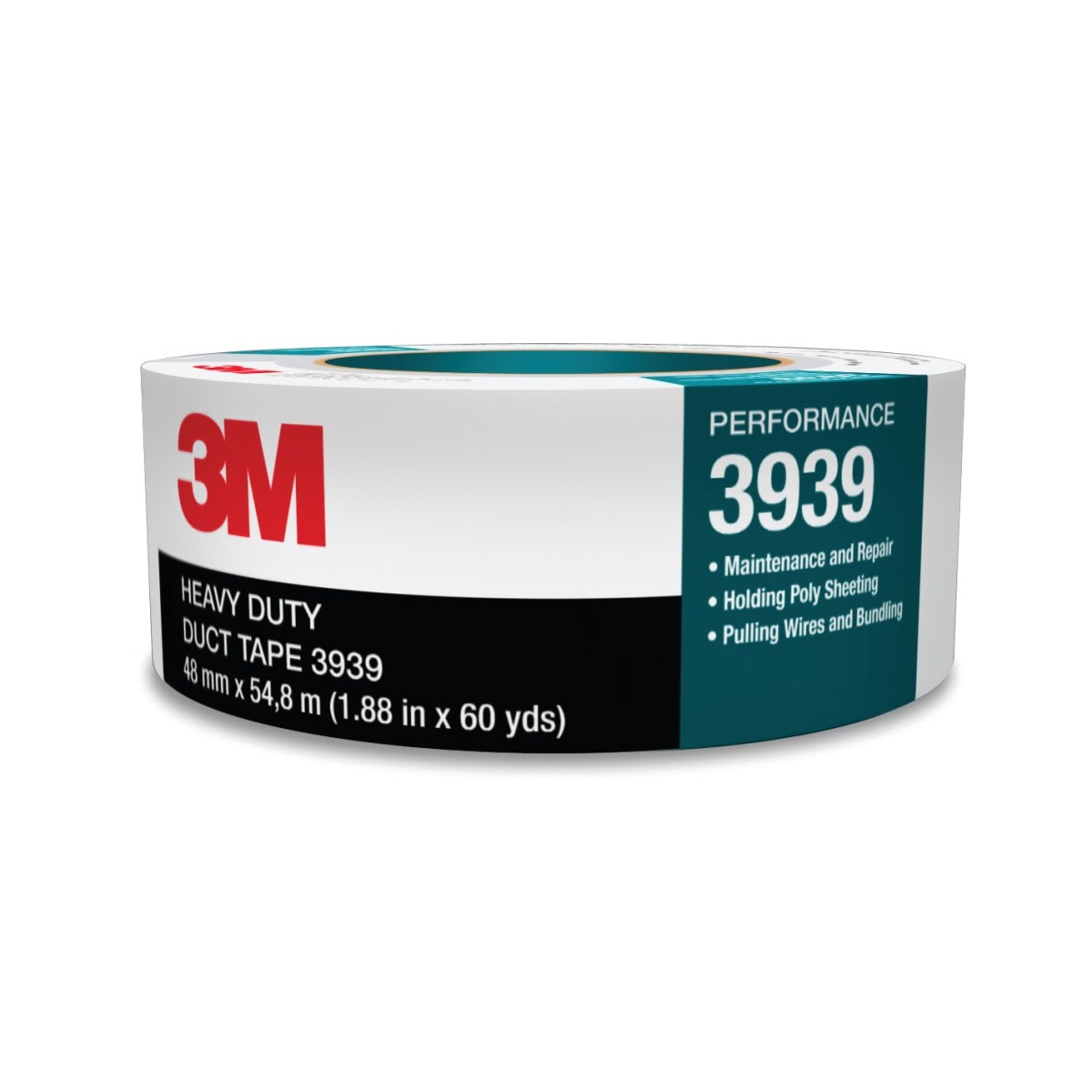 3M 3939 Heavy Duty Duct Tape, Silver, 2-7/8 in x 60 yd, 9.0 mil, Water Resistant (7000048815) (12 Pack) - 3
