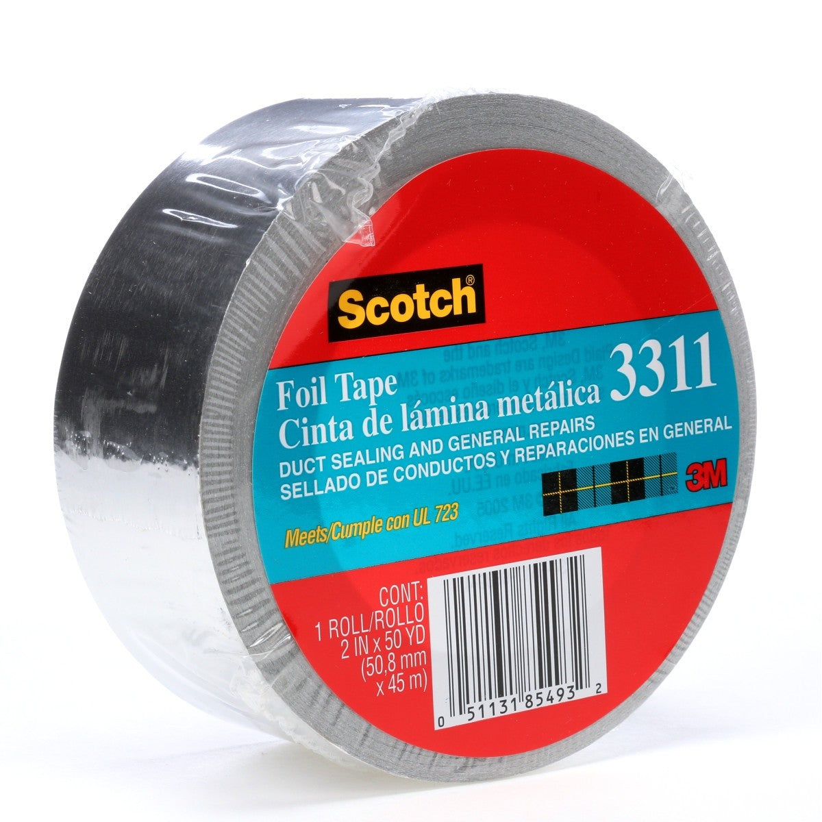 3M 3311 Scotch Aluminum Foil Tape, Silver, 2 in x 50 yd, 3.6 mil (7000049174) - 2