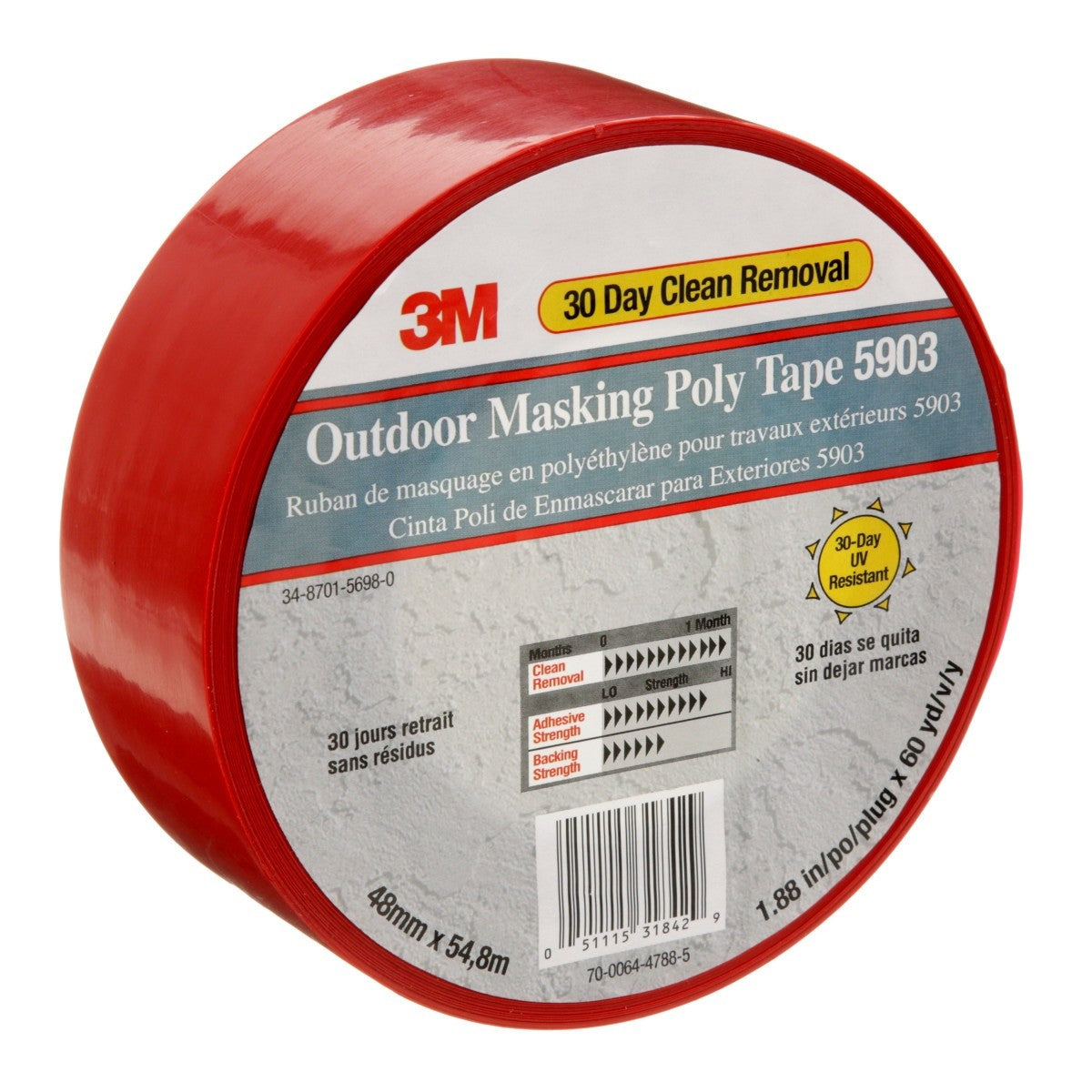 3M 5903 Outdoor Masking Poly Tape, Red, 1.88 in x 60 yd, 7.5 mil (7000049309) - (24Pack) - 6
