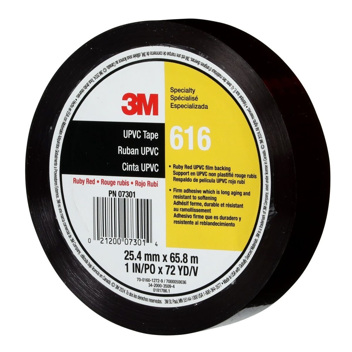3M UPVC Lithographers Tape, Ruby Red, 1 in x 72 yd, 2.4 mil (616) (7000050036) - (144Pack) - 4