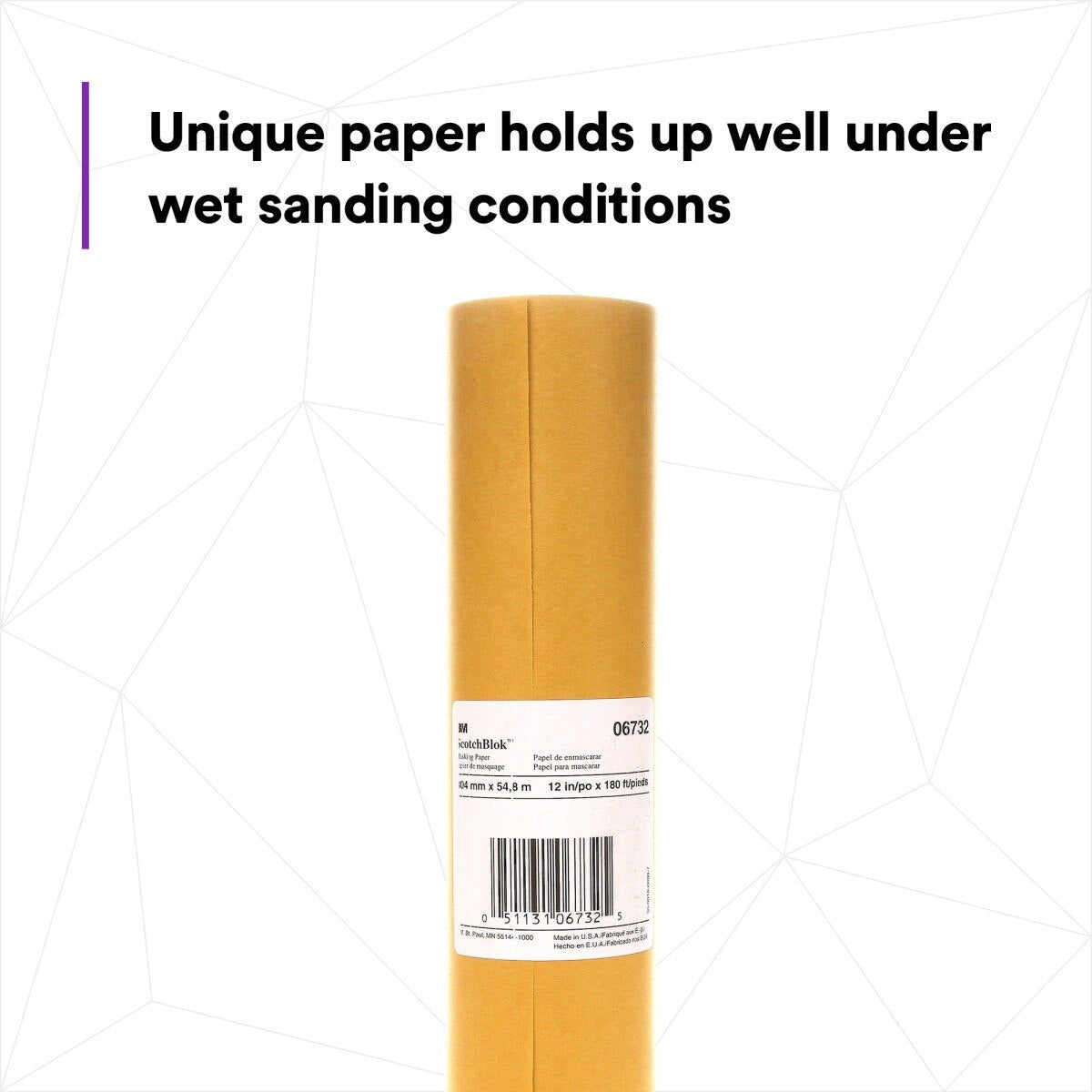 3M Scotchblok Masking Paper, Polycoated Backing, Bleed Through Resistant, Gold, 12 in x 180 ft (06732) (7000051821) - (12Pack) - 3