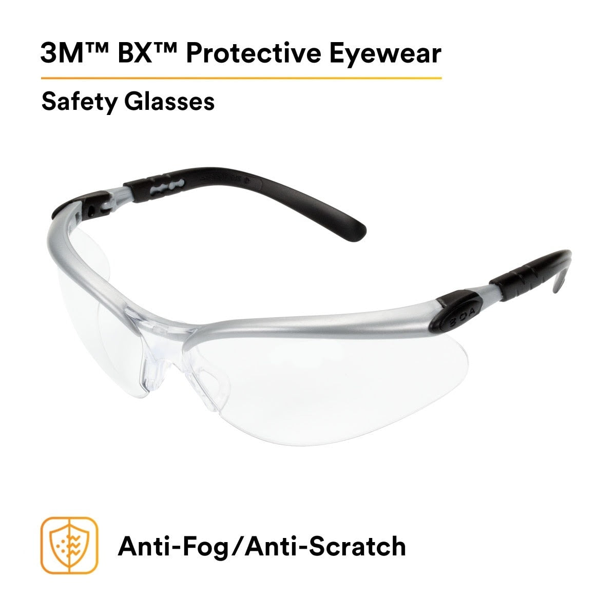 3M 11380-00000-20 BX Protective Eyewear, Clear Anti-Fog Lens, Silver/Black Frame (7000052795) - (20Pack) - 5