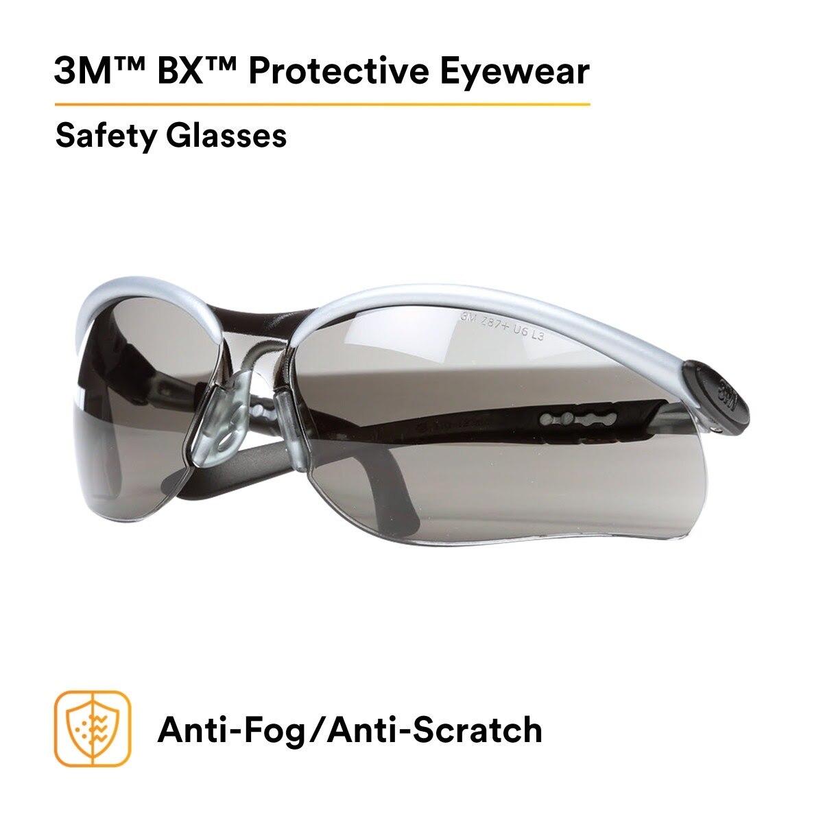 3M 11381-00000-20 BX Protective Eyewear, Grey Anti-Fog Lens, Silver/Black Frame (7000052796) - (20Pack) - 3