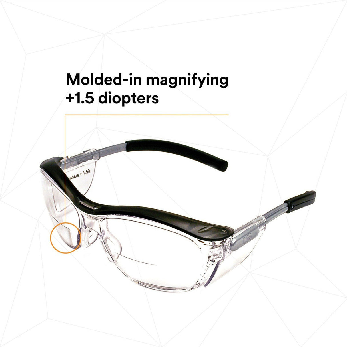3M 11434-00000-20 Safety Glasses with Readers, Nuvo Protective Eyewear, +1.5 Diopter, Clear Lens, Retro Gray Frame, Soft Nose Bridge, Side Shields, ANSI Z87.1 (7000052797) - (20Pack) - 6