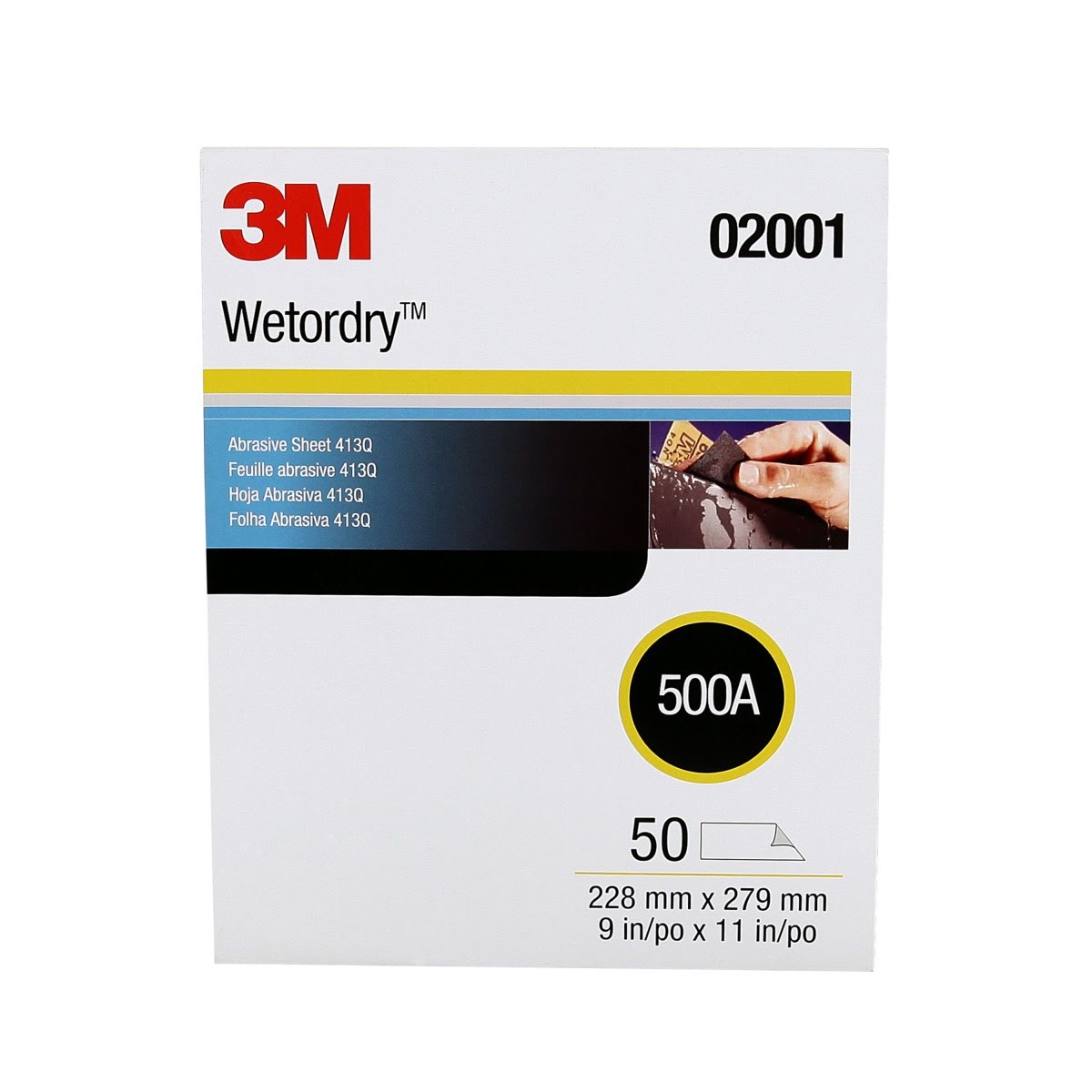 3M 413Q 02001 Abrasive Sheet, 500 Grit, Wet Dry, Black, 9 in x 11 in (7000118291) (250 Pack)