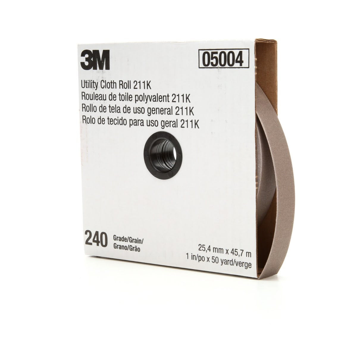 3M 211K Utility Cloth Roll, 240 Grit J-weight Aluminum Oxide, Full-flex, Gray, 2 in x 50 yd (7000118348) - (5Pack)