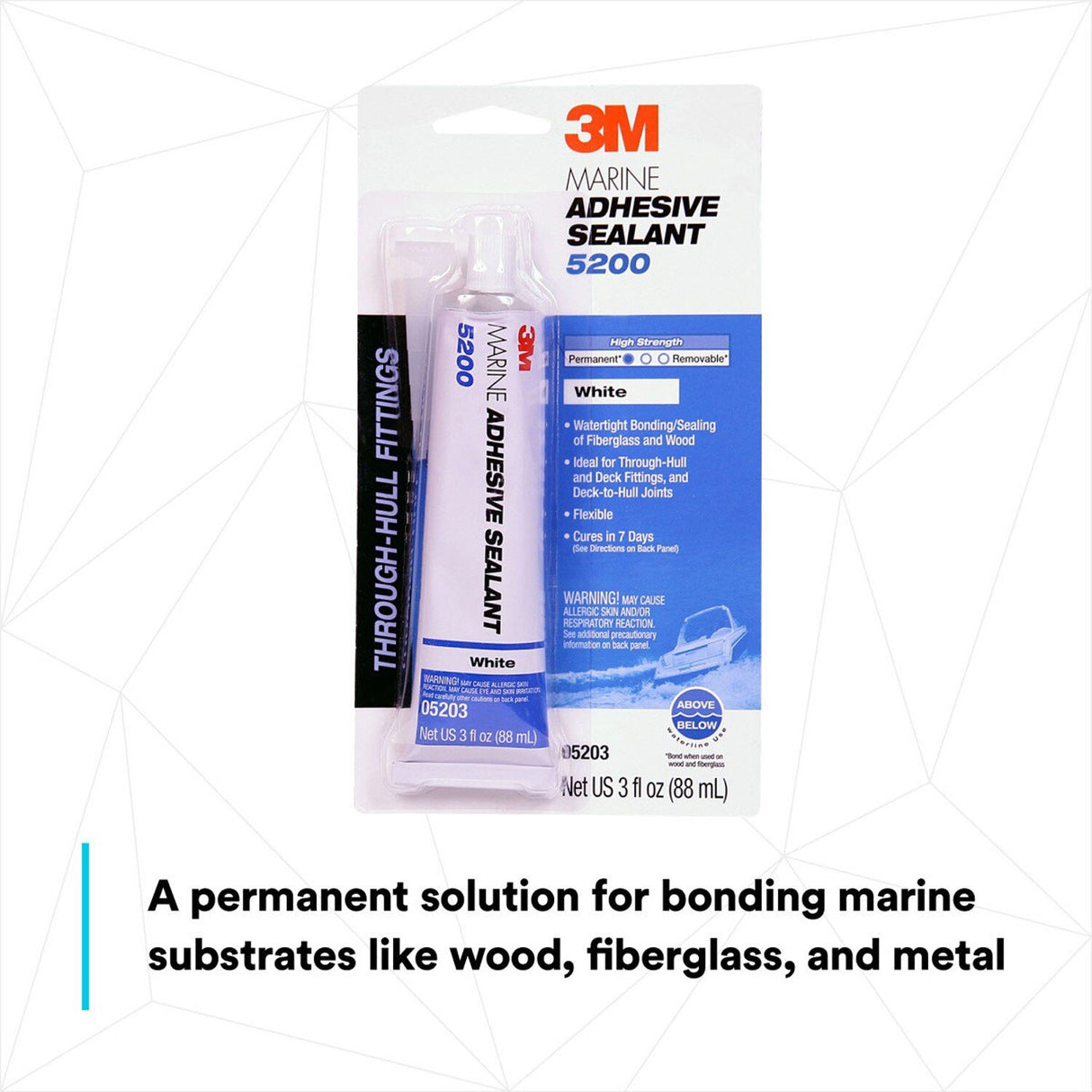 3M 5200 5203 Marine Adhesive Sealant White, 3 fl oz Tube, Permanent Waterproof Bond for Boats and RVs Above and Below Waterline (7000118401) - (6Pack) - 2