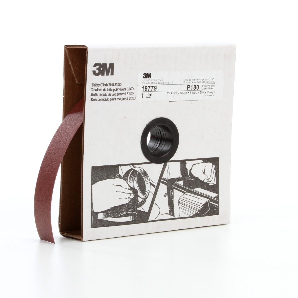 3M 314D Utility Cloth Roll, Aluminum Oxide, P180 J-weight, Maroon, 1 in x 20 yd (7000118501) - (5Pack) - 2