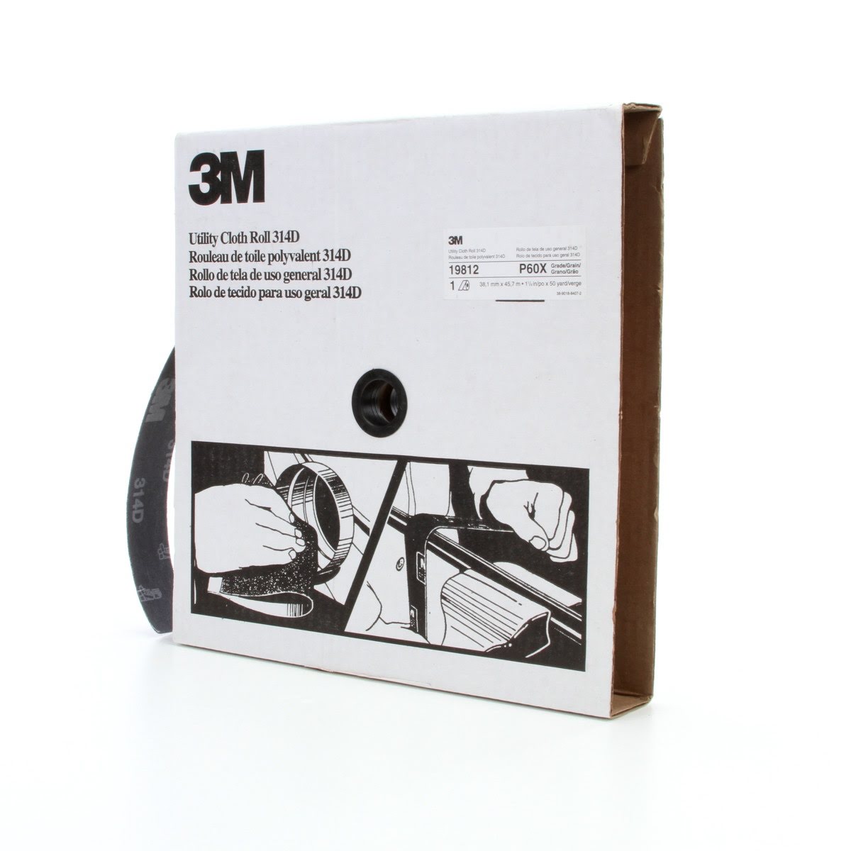 3M 314D Utility Cloth Roll, Aluminum Oxide, P60 X-weight, Maroon, 1-1/2 in x 50 yd (7000118532) - (5Pack) - 3