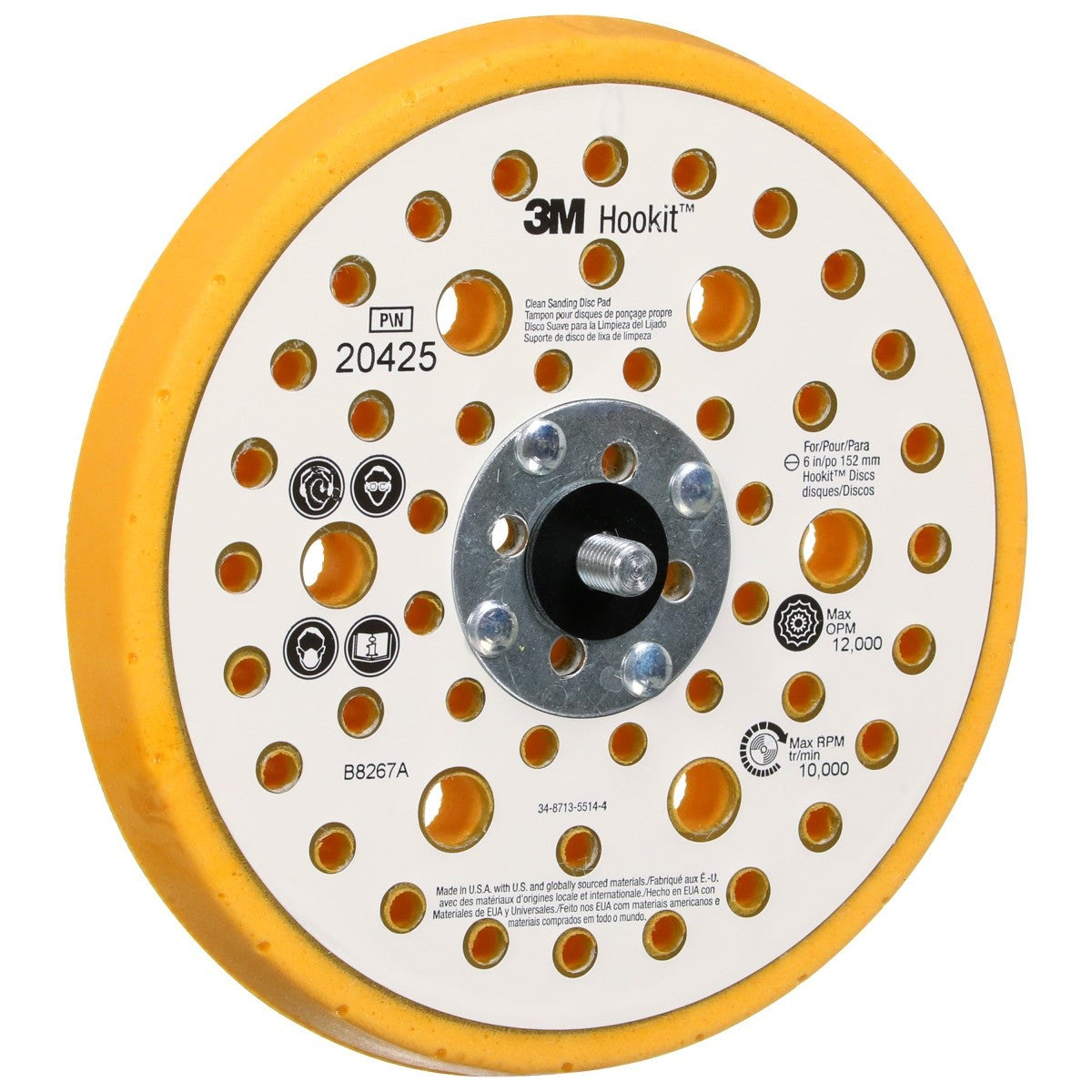 3M 20425 Hookit Soft Disc Pad, Hook and Loop Attachment, Soft, Yellow, 6 in x 1/2 in, 25 Holes (7000118613) - (10Pack) - 2