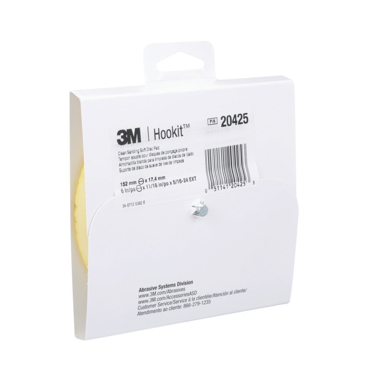 3M 20425 Hookit Soft Disc Pad, Hook and Loop Attachment, Soft, Yellow, 6 in x 1/2 in, 25 Holes (7000118613) - (10Pack) - 7