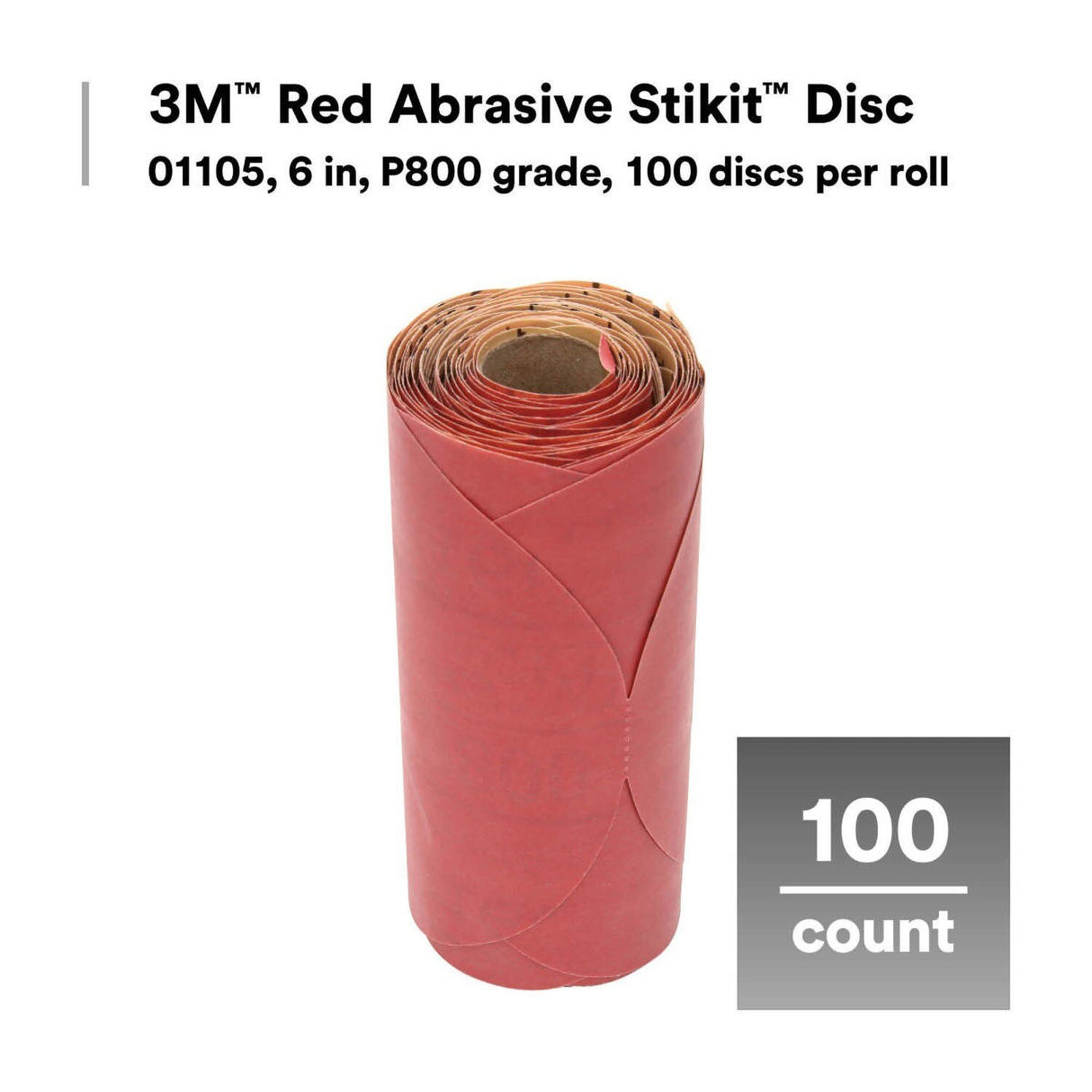 3M 316U 01105 Stikit Red Abrasive Sanding Disc Roll, PSA No Hole, Aluminum Oxide P800, Red, 6 in (7000119762) (600 Pack) - 2