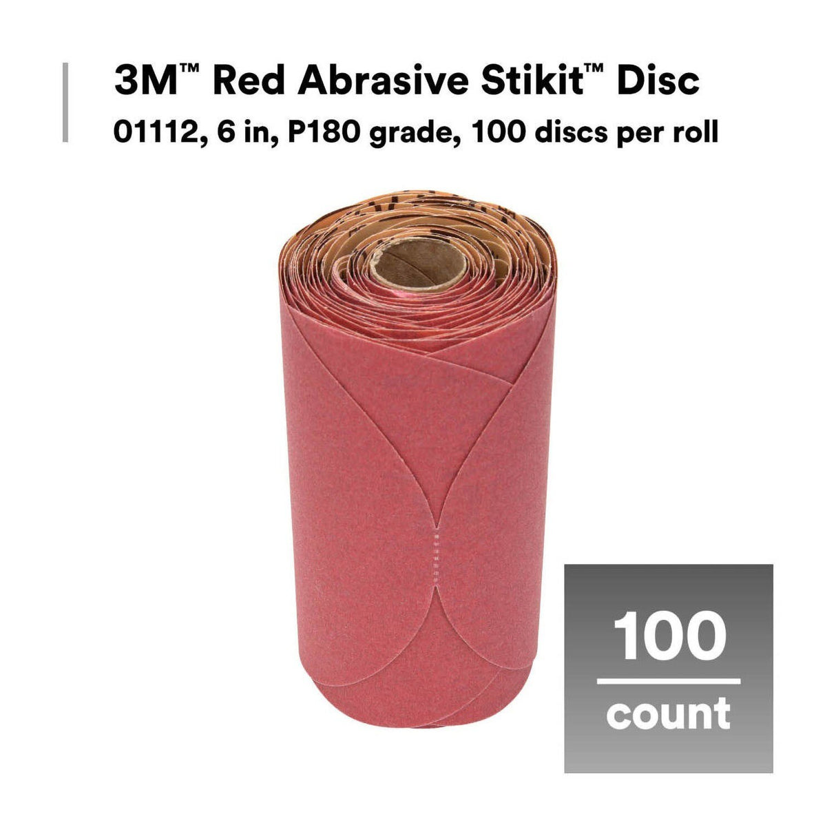 3M 316U 01112 Stikit Red Abrasive PSA Sanding Disc, P180, No Hole, Red, 6 in (7000119769) (600 Pack) - 3