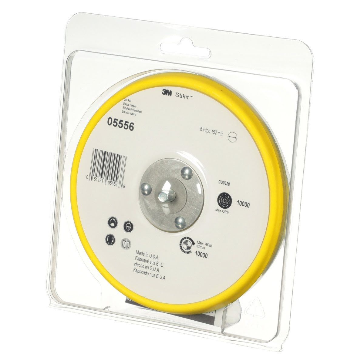 3M Stikit Low Profile Abrasive Disc Back up Pad, Threaded 5/16-24 External, Yellow, 6 in x 3/8 in (05556) (7000119808) - (10Pack) - 6