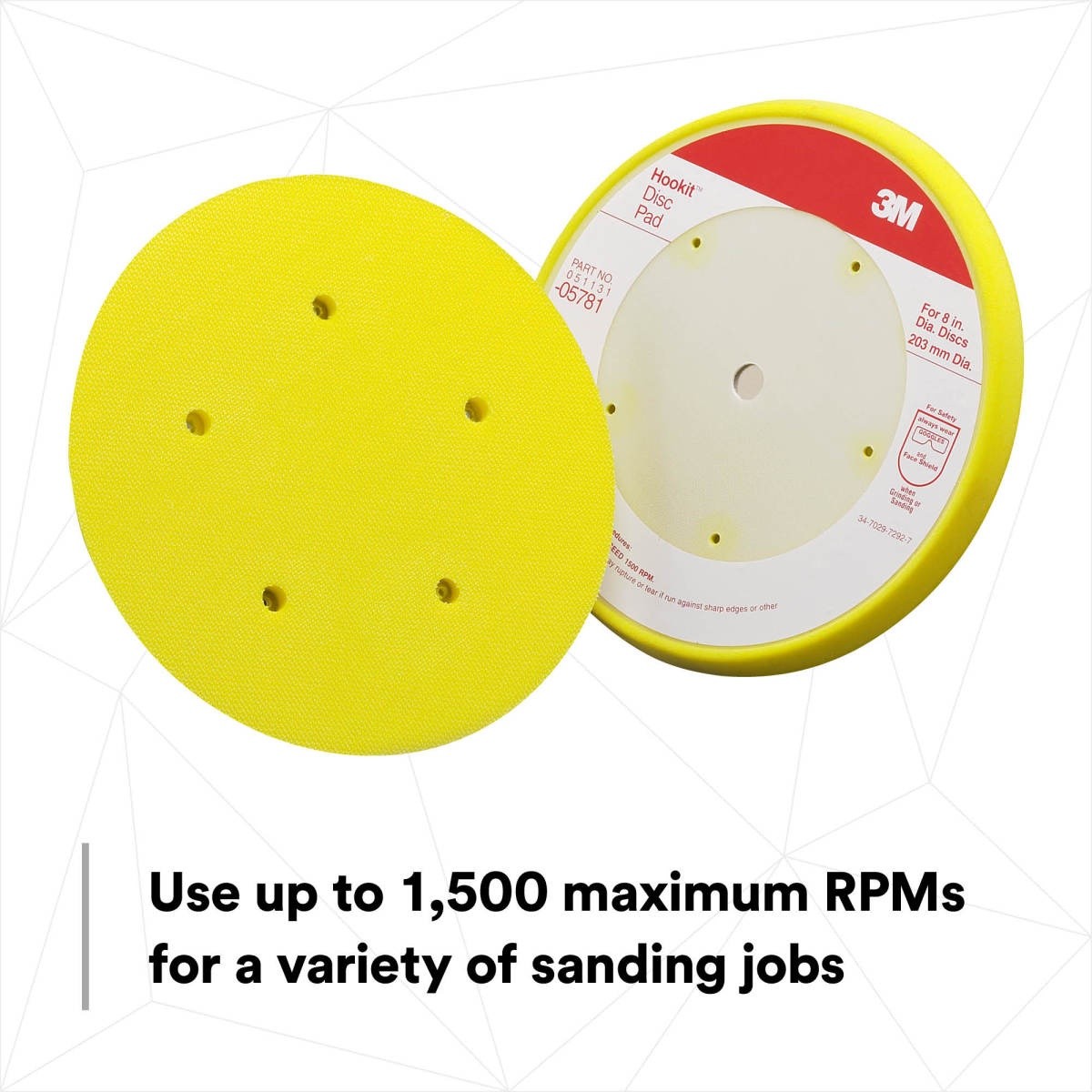 3M 05781 Hookit Abrasive Disc Pad, Dust Free, Medium Density Foam, Yellow, 8 in (7000119810) - 8