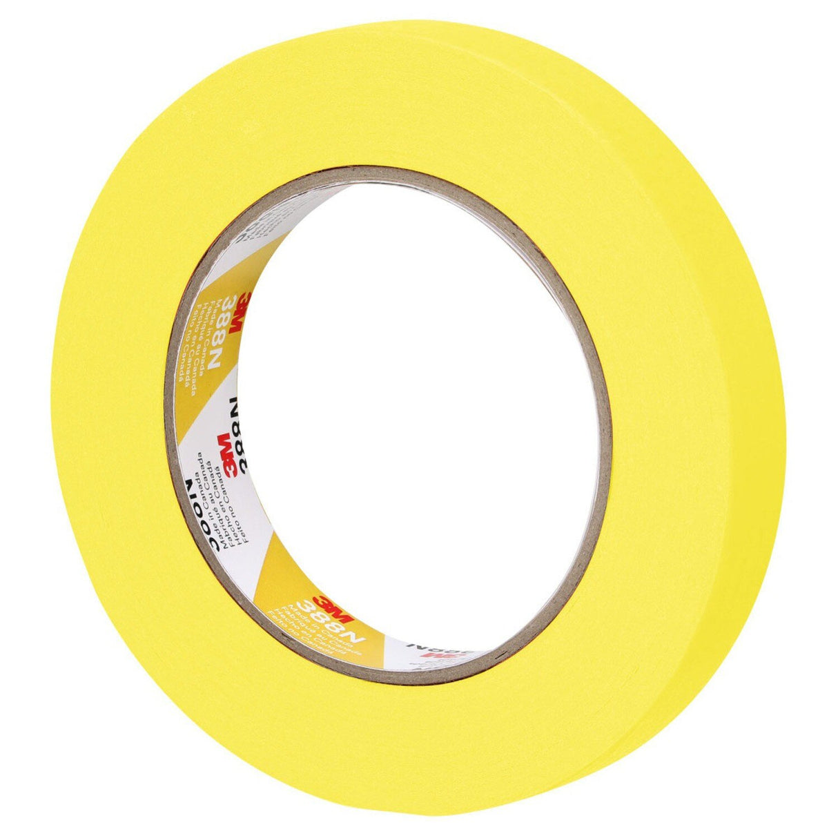 3M 388N 06652 Automotive Refinish Masking Tape, Yellow, Crepe Paper, 18 mm x 55 m, Moisture and Solvent Resistant (7000119815) - (48Pack)