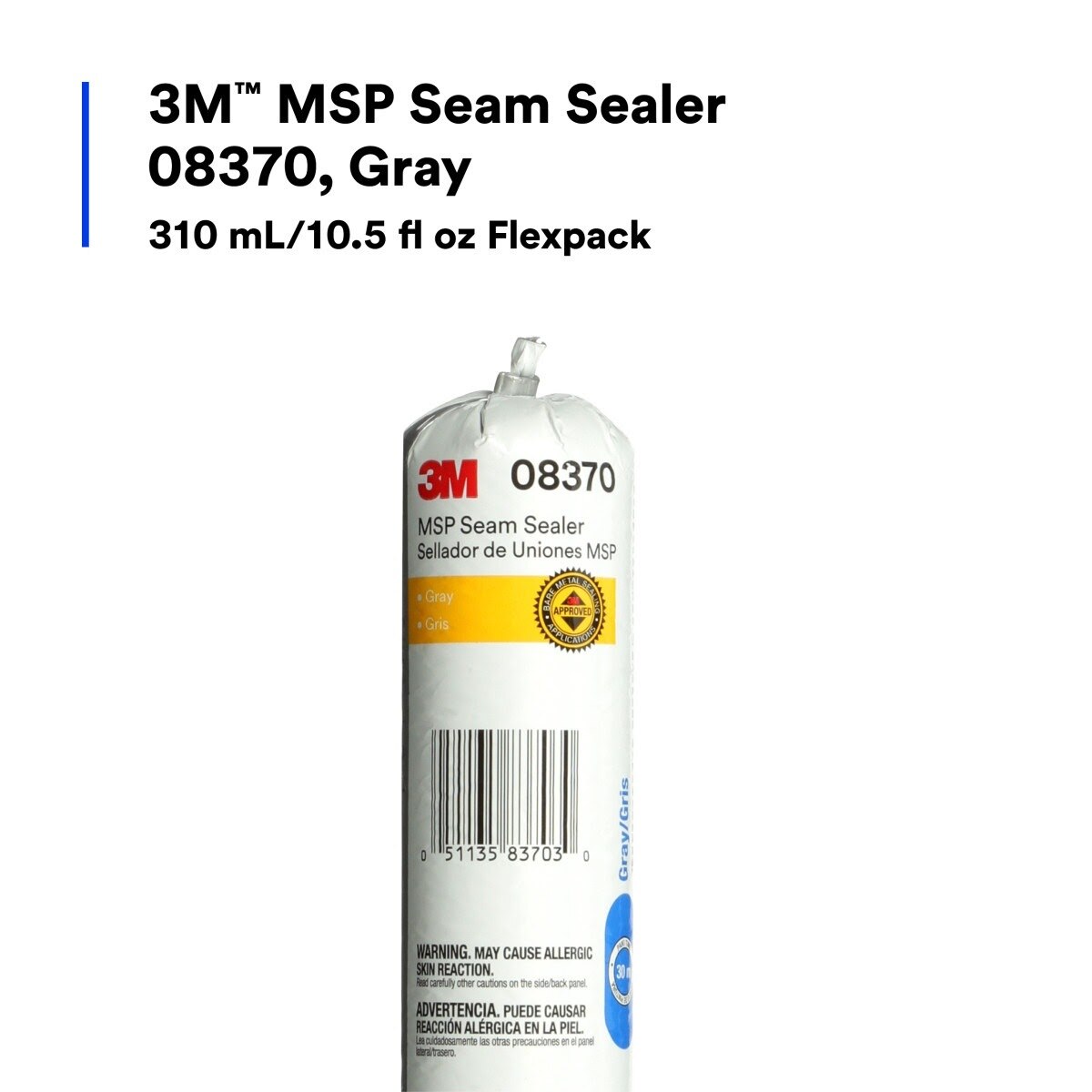 3M 08370 MSP Seam Sealer, Gray, 310 mL Flexpack (7000119838) - (6Pack) - 2