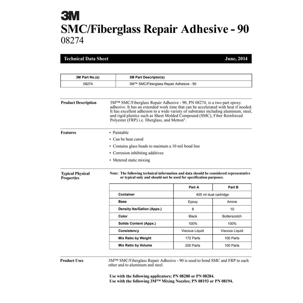 3M 08272 SMC/Fiberglass Repair Adhesive-10, Green, 400 mL Cartridge (7000119844) - (6Pack) - 10