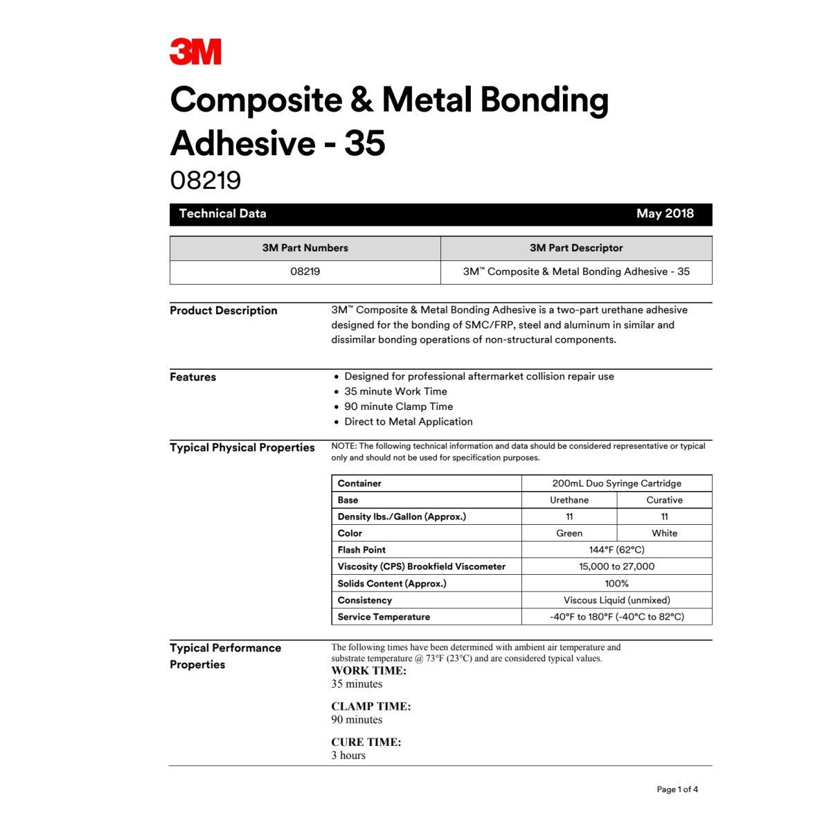 3M SMC Fiberglass Repair Adhesive-35, Two-Part Urethane, Green, 200 mL Cartridge (08219) (7000119892) - (6Pack) - 2