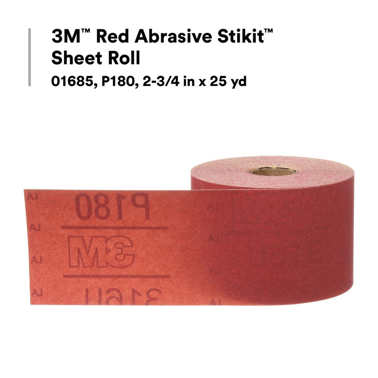 3M 316U Stikit Red Abrasive Sheet Roll, PSA, P180, Red, 2-3/4 in x 25 yd (01685) (7000119928) - (6Pack) - 6