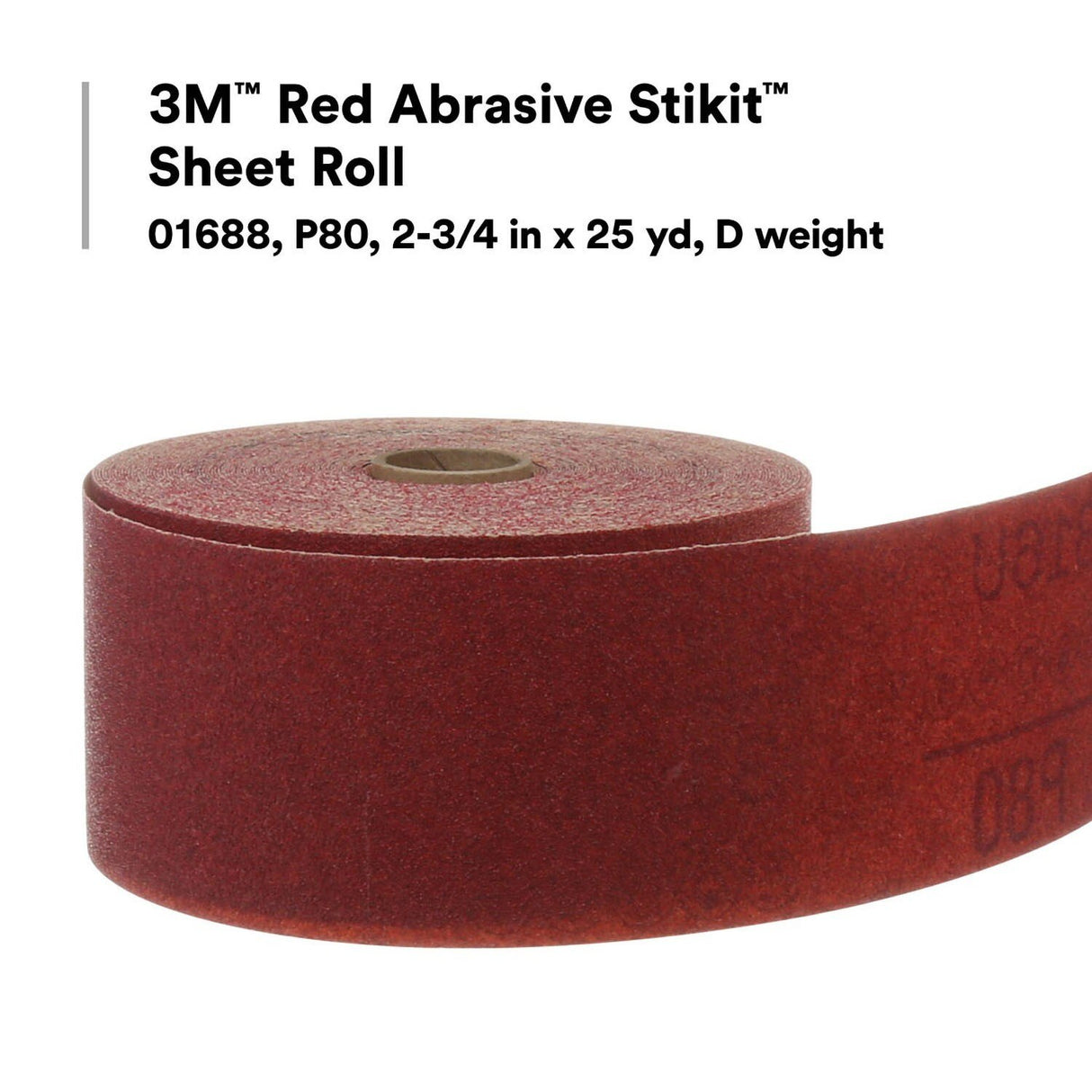 3M 316U Stikit Stikit Red Abrasive Sheet Roll, No Hole, P80, 2-3/4 in x 25 yd, D Weight (01688) (7000119931) - (6Pack) - 5