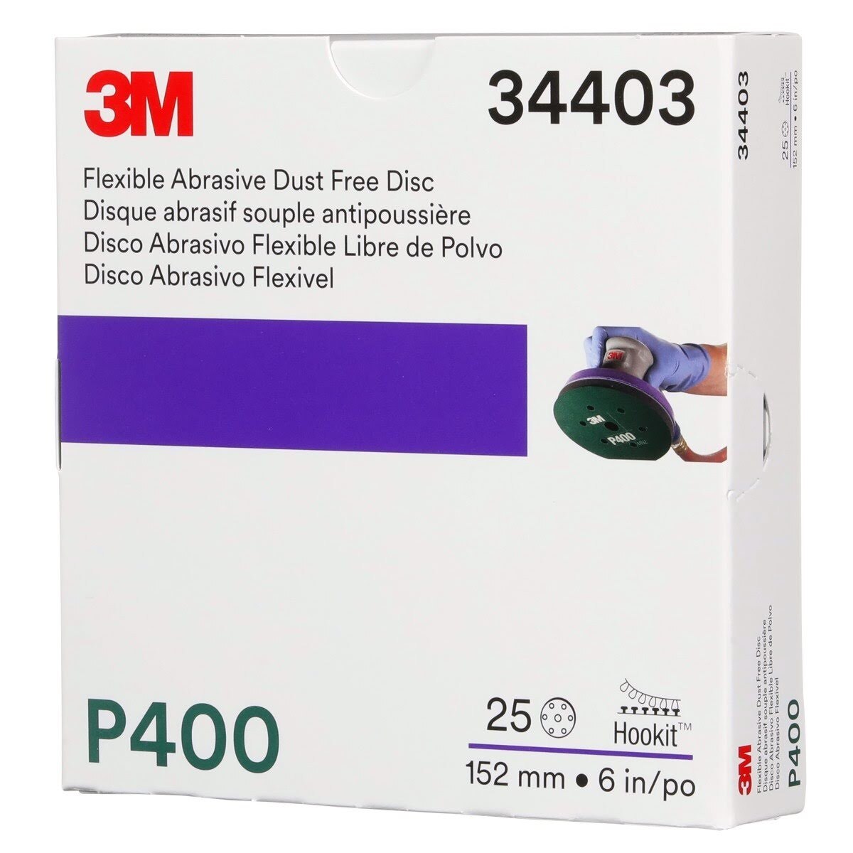 3M 270J 34403 Hookit Flexible Abrasive Disc, Dust Free, P400, Gray, 6 in, Primer Sanding, E coat Sanding (7000120193) (125 Pack) - 7