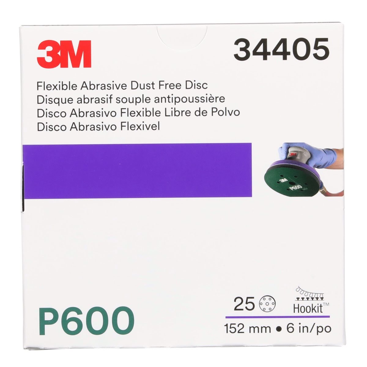 3M 270J 34405 Hookit Flexible Abrasive Disc, Dust Free, Aluminum Oxide P600, Gray, 6 in, Primer and Clear Coat Sanding (7000120194) (125 Pack) - 6