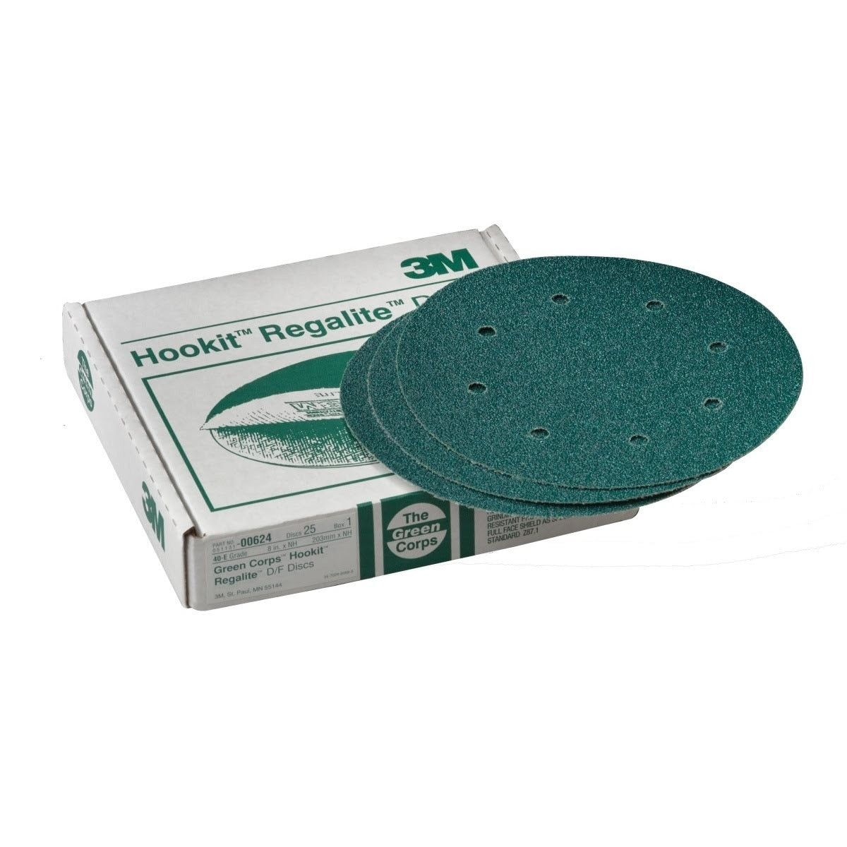 3M 255U 00624 Green Corps Hookit Sanding Disc Dust Free, Ceramic Aluminum Oxide, 40 Grit, Green, 8 in, 7 Hole (7000120350) (25 Pack) - 2