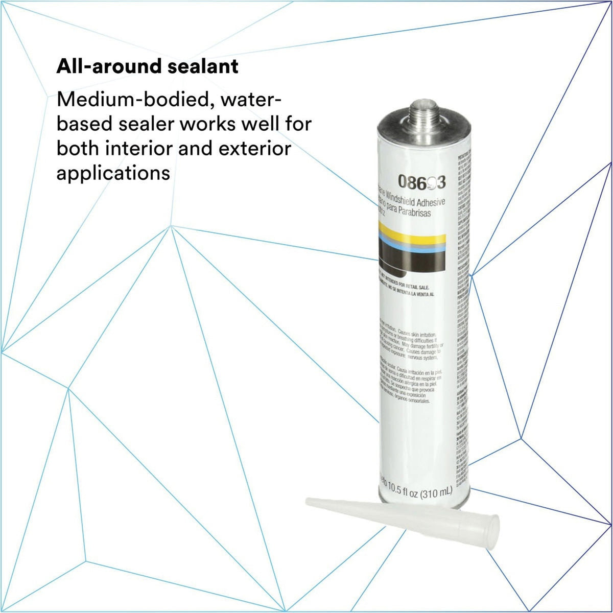 3M 08693 Auto Glass Urethane Windshield Adhesive, Medium Viscosity, High-Strength, Fast-Curing, Black, 310 mL/10.5 fl oz Cartridge (7000120424) - 6