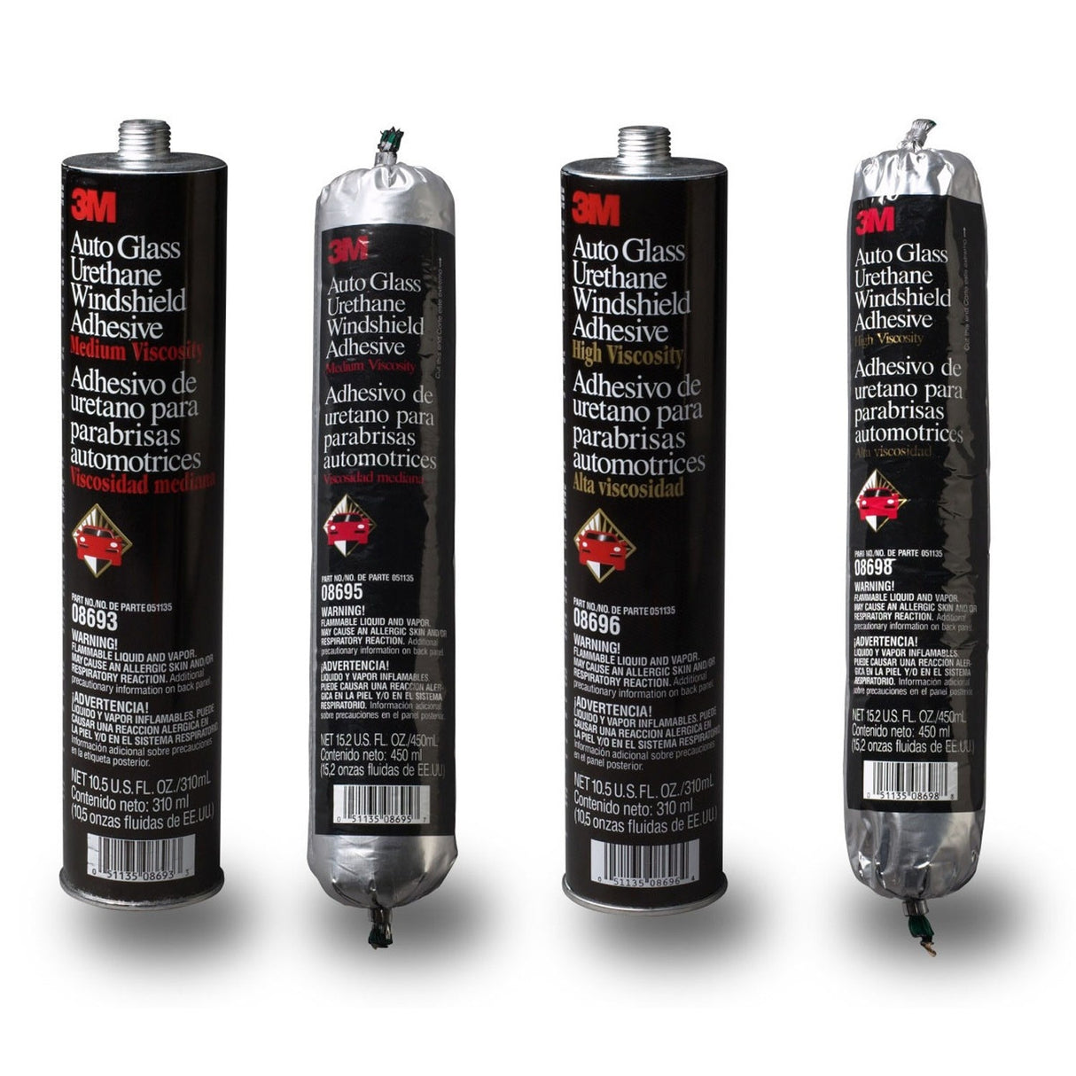 3M 08693 Auto Glass Urethane Windshield Adhesive, Medium Viscosity, High-Strength, Fast-Curing, Black, 310 mL/10.5 fl oz Cartridge (7000120424) - (12Pack) - 7