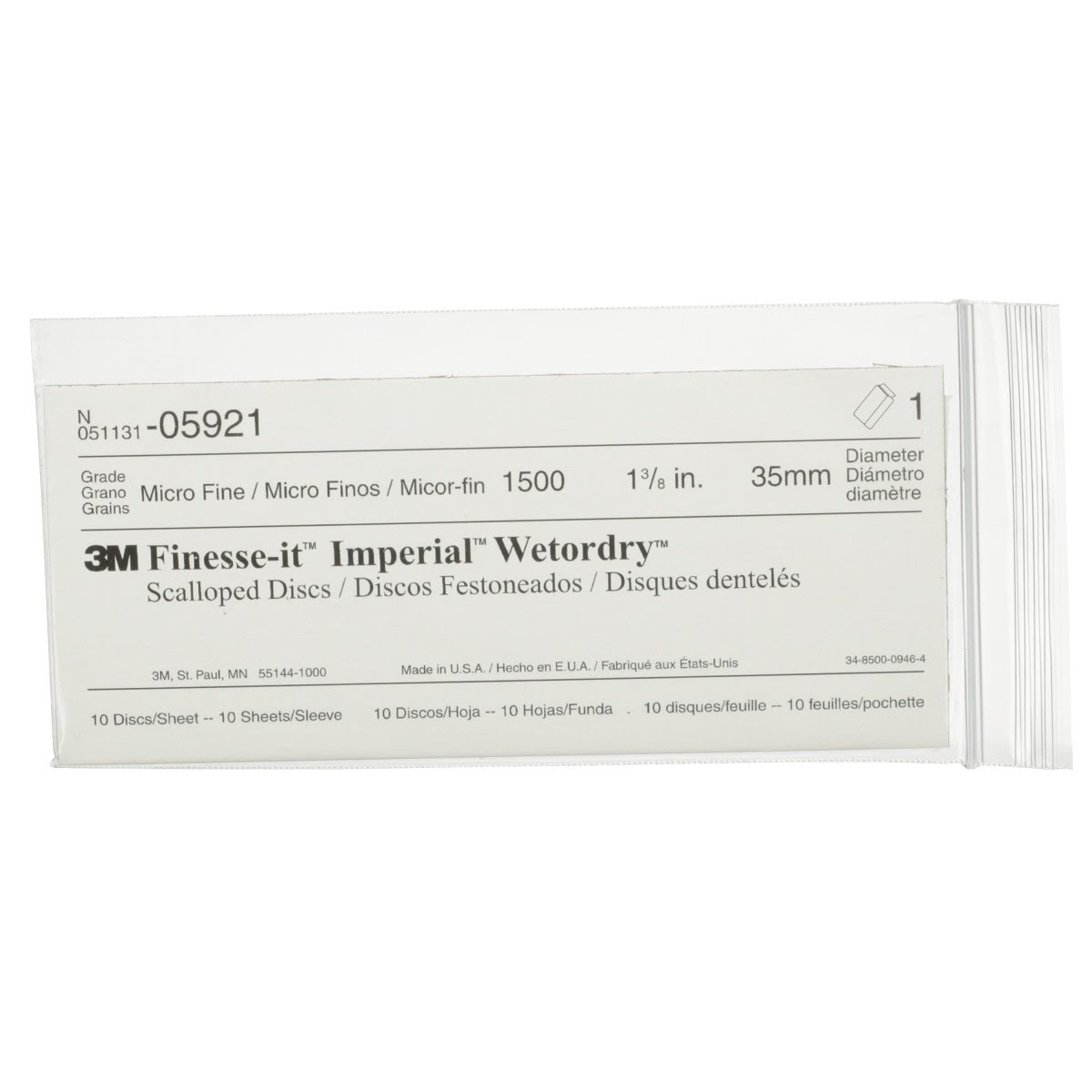 3M 401Q Finesse-it Imperial Wetordry Scallop Abrasive Disc, PSA, SiC, 1500 Grit, Black, 1 3/8 in (05921) (7000120445) - (10Pack) - 6
