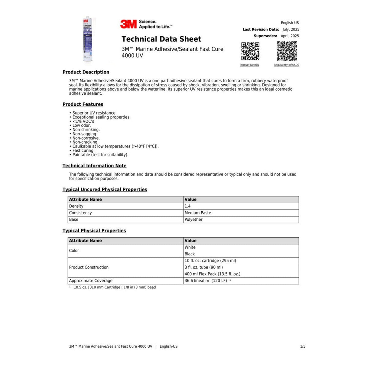 3M 4000 UV Marine Adhesive Sealant White 3 fl oz Tube (5280) (7000121531) - (6Pack) - 4