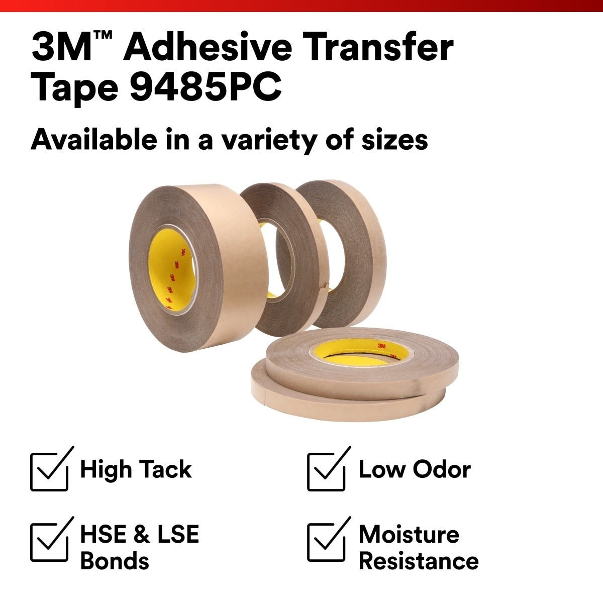 3M 9485PC Adhesive Transfer Tape, Clear, 2 in x 60 yd, 5 mil (7000123391) (24 Pack) - 2