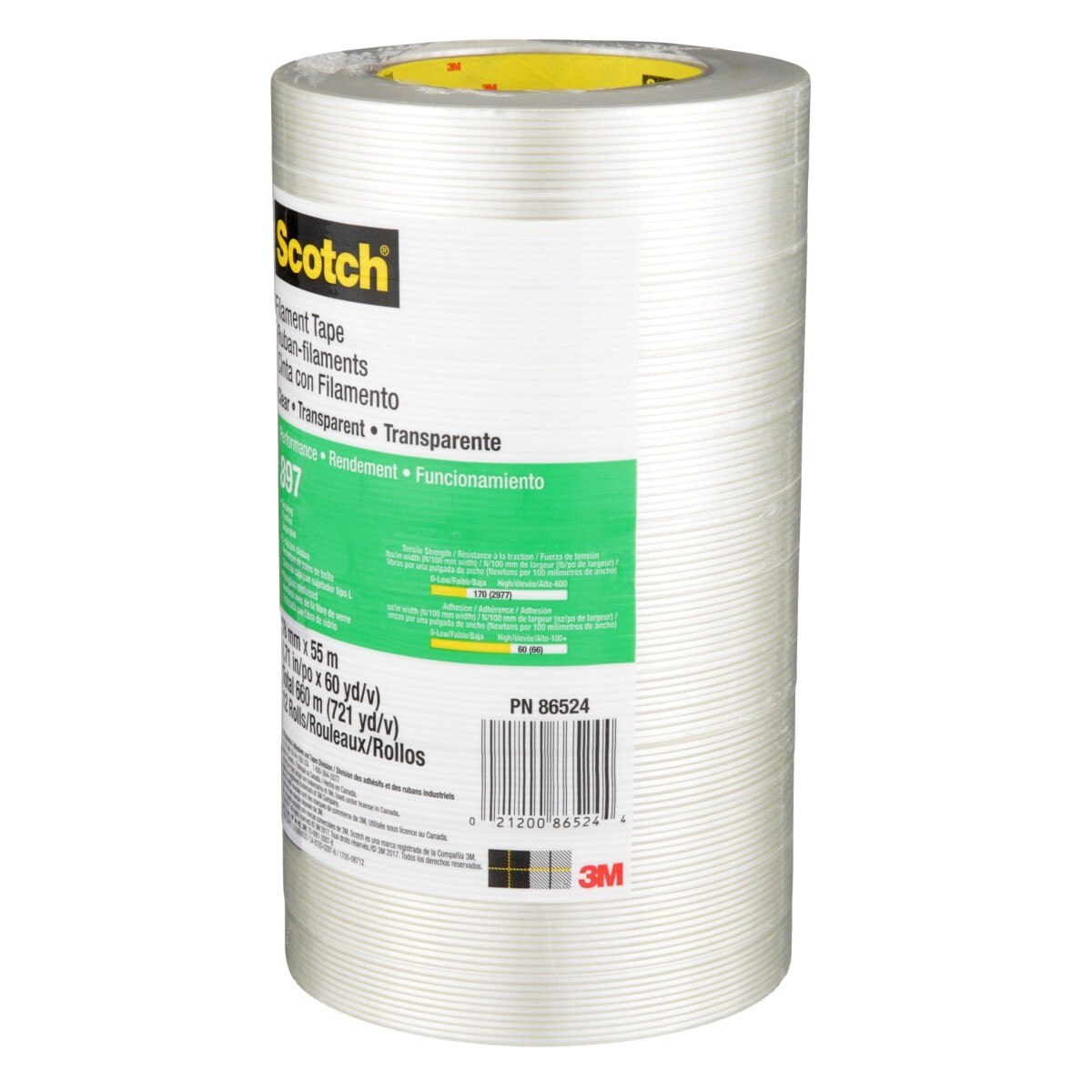 3M 897 Scotch Filament Tape, Clear, 18 mm x 55 m, 5 mil (7000123441) (48 Pack) - 8