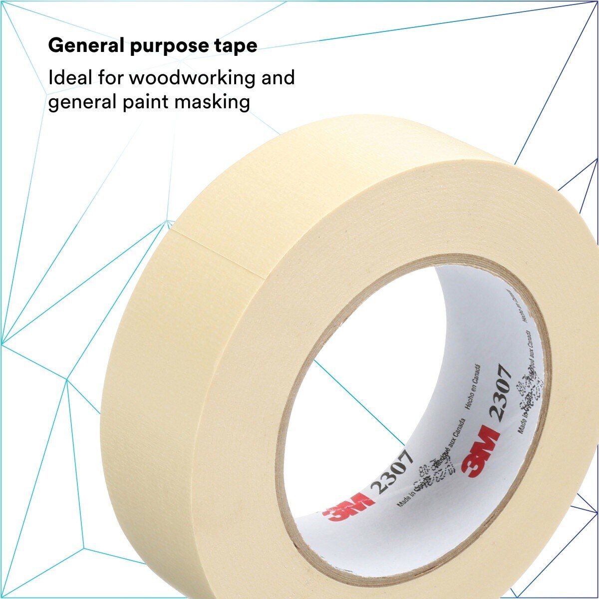 3M 2307 Masking Tape, Tan, Rubber Adhesive, Crepe Paper Backing, 24 mm x 55 m, 5.2 mil (7000123531) (36 Pack) - 4