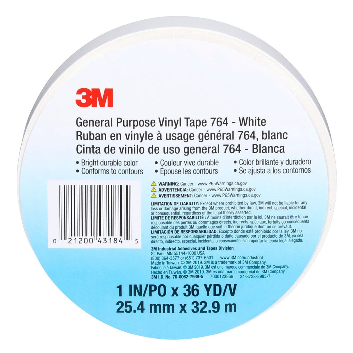 3M 764 General Purpose Vinyl Tape, White, 1 in x 36 yd, 5 mil, Floor Marking, Color Coding, Bundling (43184) (7000123866) - (36Pack) - 9