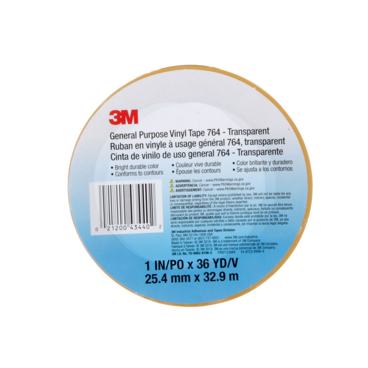 3M General Purpose Vinyl Tape, Transparent, 1 in x 36 yd, 5 mil Roll (764) (7000123889) - (36Pack) - 8