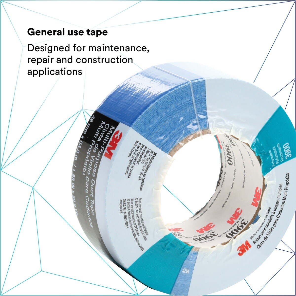 3M 3900 Multi-Purpose Duct Tape, Blue, Rubber Adhesive, Water Resistant, 48 mm x 54.8 m, 7.6 mil (7000124009) - (24Pack) - 4