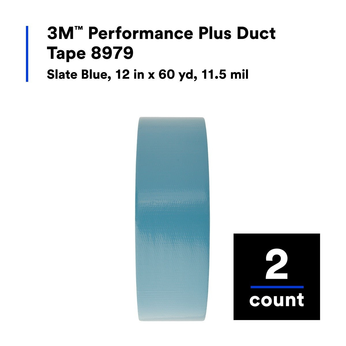 3M 8979 Performance Plus Duct Tape Heavy Duty, Slate Blue, 12 in x 60 yds, 12.1 mil, 6 Month Clean Removal, UV and Weather Resistant (7000124267) (2 Pack) - 4