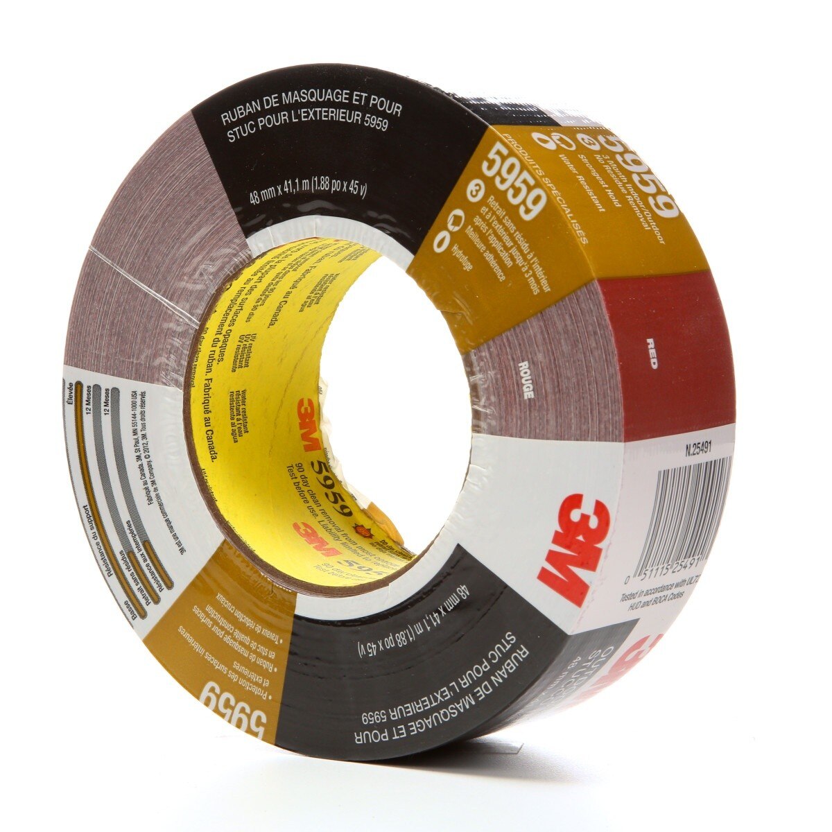 3M 5959 Outdoor Masking and Stucco Tape, Red, 48 mm x 41.1 m, 12.0 mil (7000124742) - (12Pack) - 2