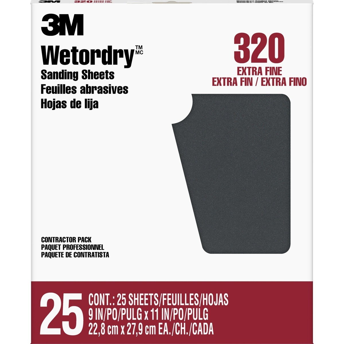 3M 99421 99421NA 9" x 11" Wetordry Sanding Sheets 320 Grit Wet Dry (25 Pack) (7000126425)