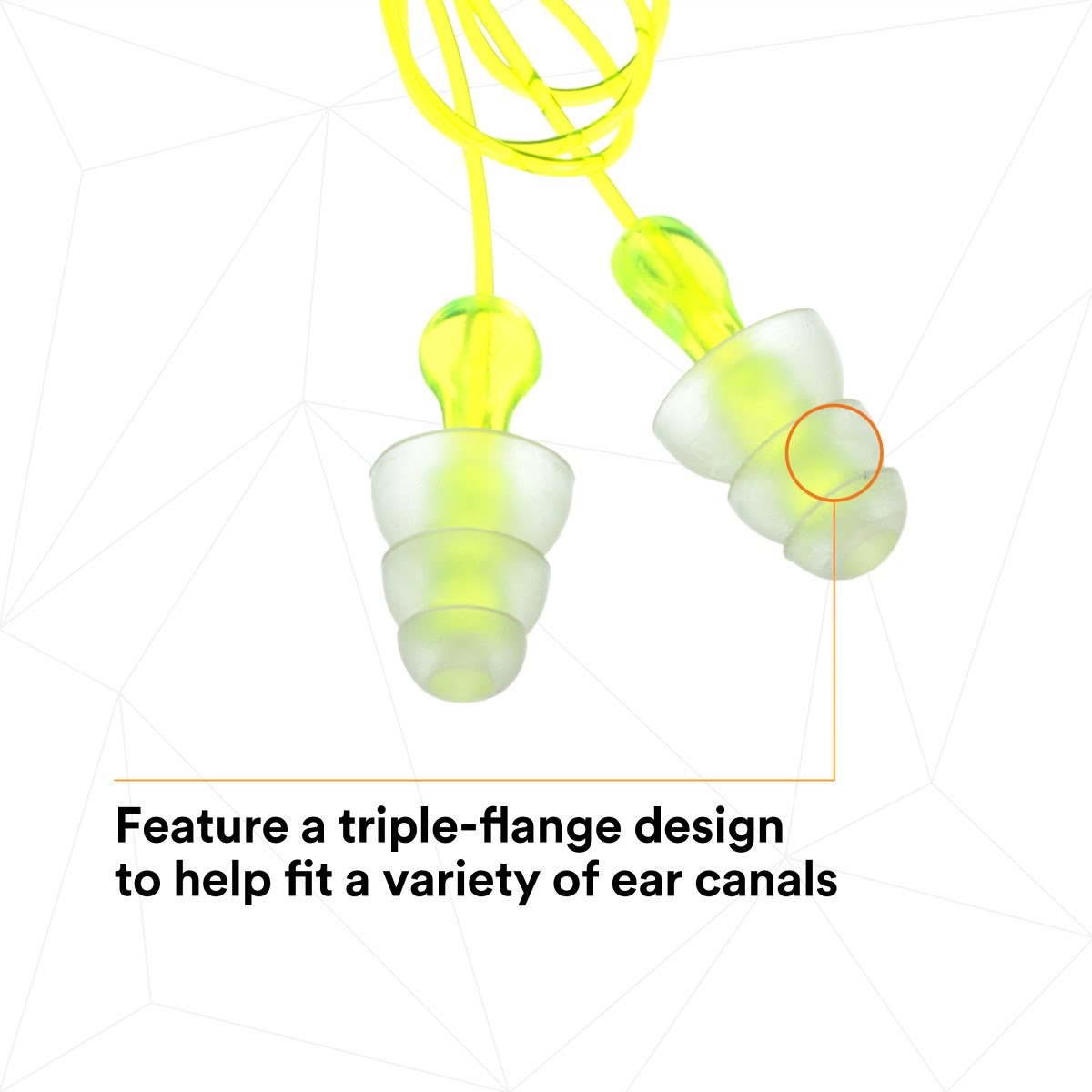 3M P3000 Tri-Flange Earplugs, Corded, Reusable, NRR 26 dB, Transparent with Yellow Vinyl Cord (7000127187) (400 Pack) - 5
