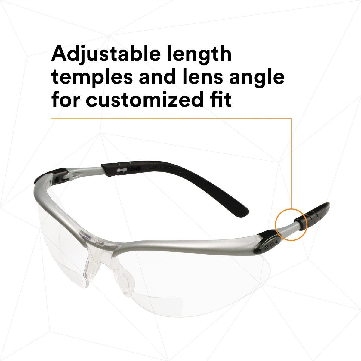 3M 11376-00000-20 Safety Glasses with Readers, BX, 2.5 Diopter, ANSI Z87, Anti-Fog Anti-Scratch Clear Lens, Silver Frame, Adjustable Temples and Lens Angle (7000127491) (1 Pair) - (20Pack) - 7