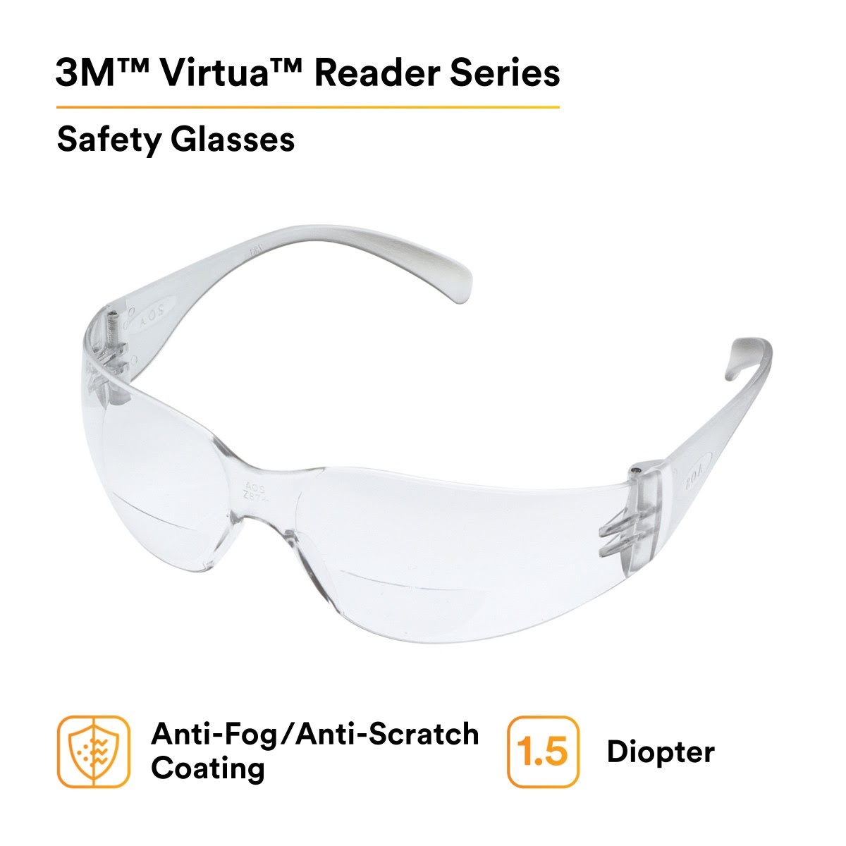 3M 11513-00000-20 Virtua Safety Glasses with Readers, +1.5 Diopter, Anti-Fog Clear Lens, Clear Frame (7000127511) - (20Pack) - 2