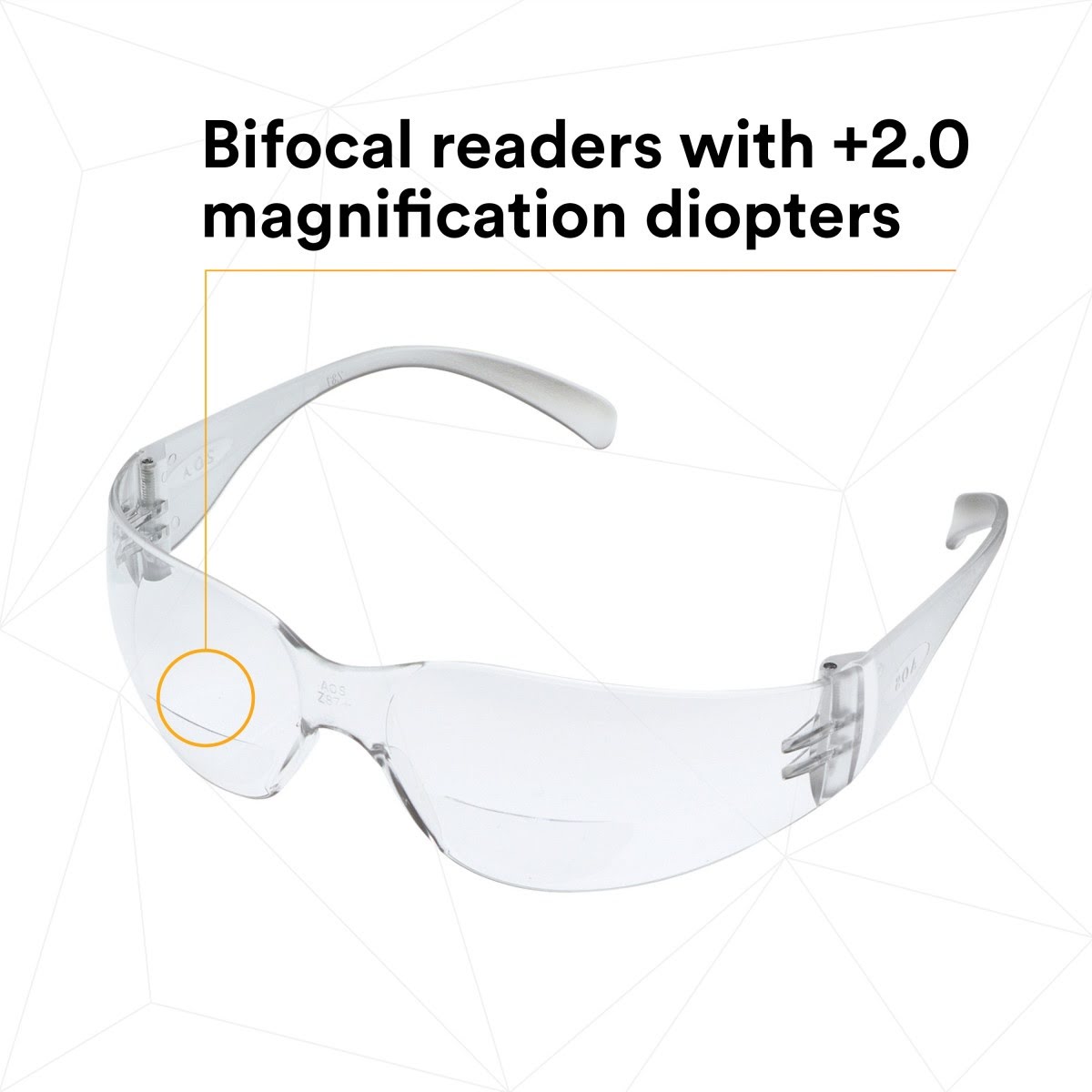 3M 11514-00000-20 Virtua Safety Glasses with Readers, +2.0 Diopter, Clear Anti-Fog Polycarbonate Lens, Clear Frame, ANSI Z87.1-2015 (7000127512) - (20Pack) - 3